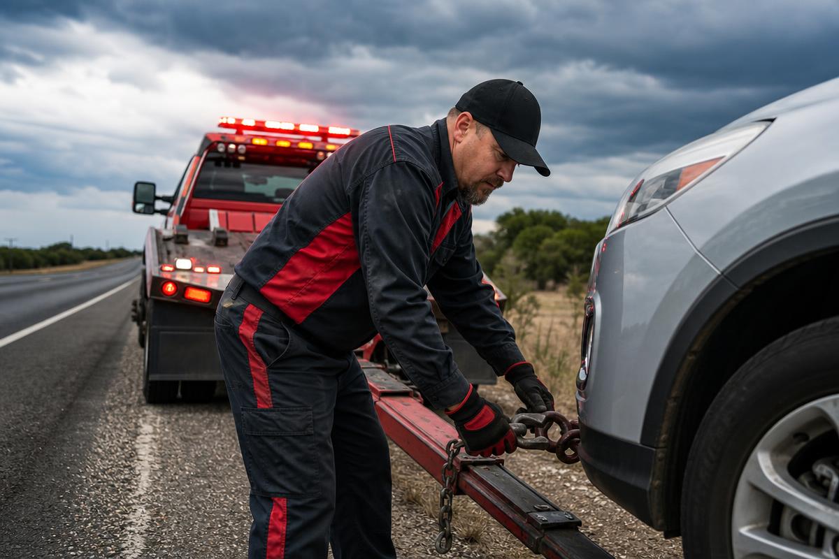 YAS Towing technician securing a vehicle on the roadside
